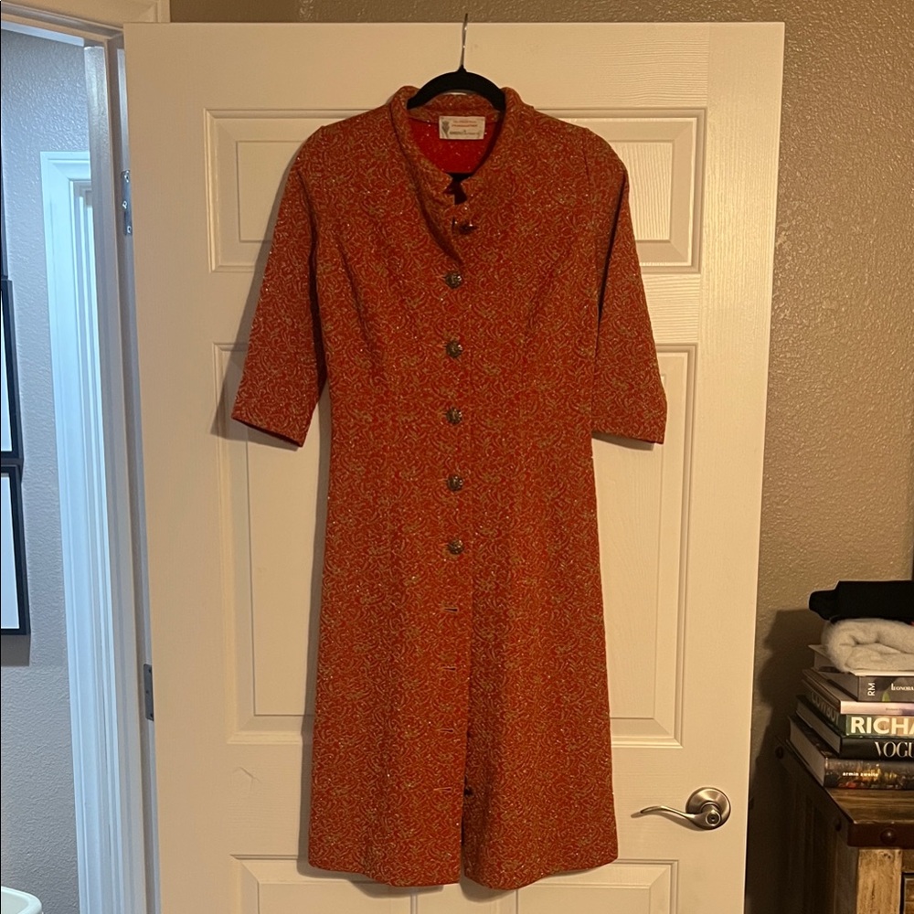 Elegant Vintage Orange Button-Up Dress